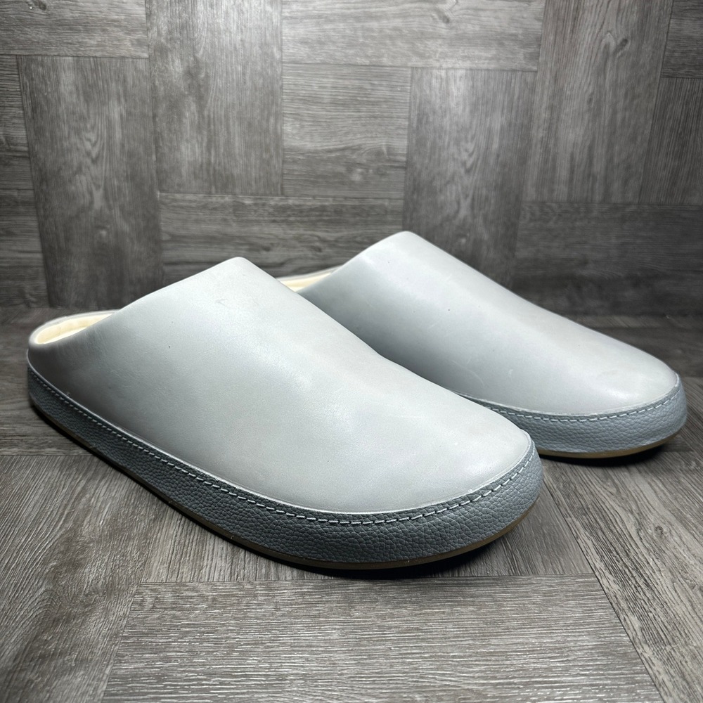 OluKai Kipe'a Heu Slippers Mens 14 Fog Grey Leather Minimalist Comfort NEW - Picture 4 of 9